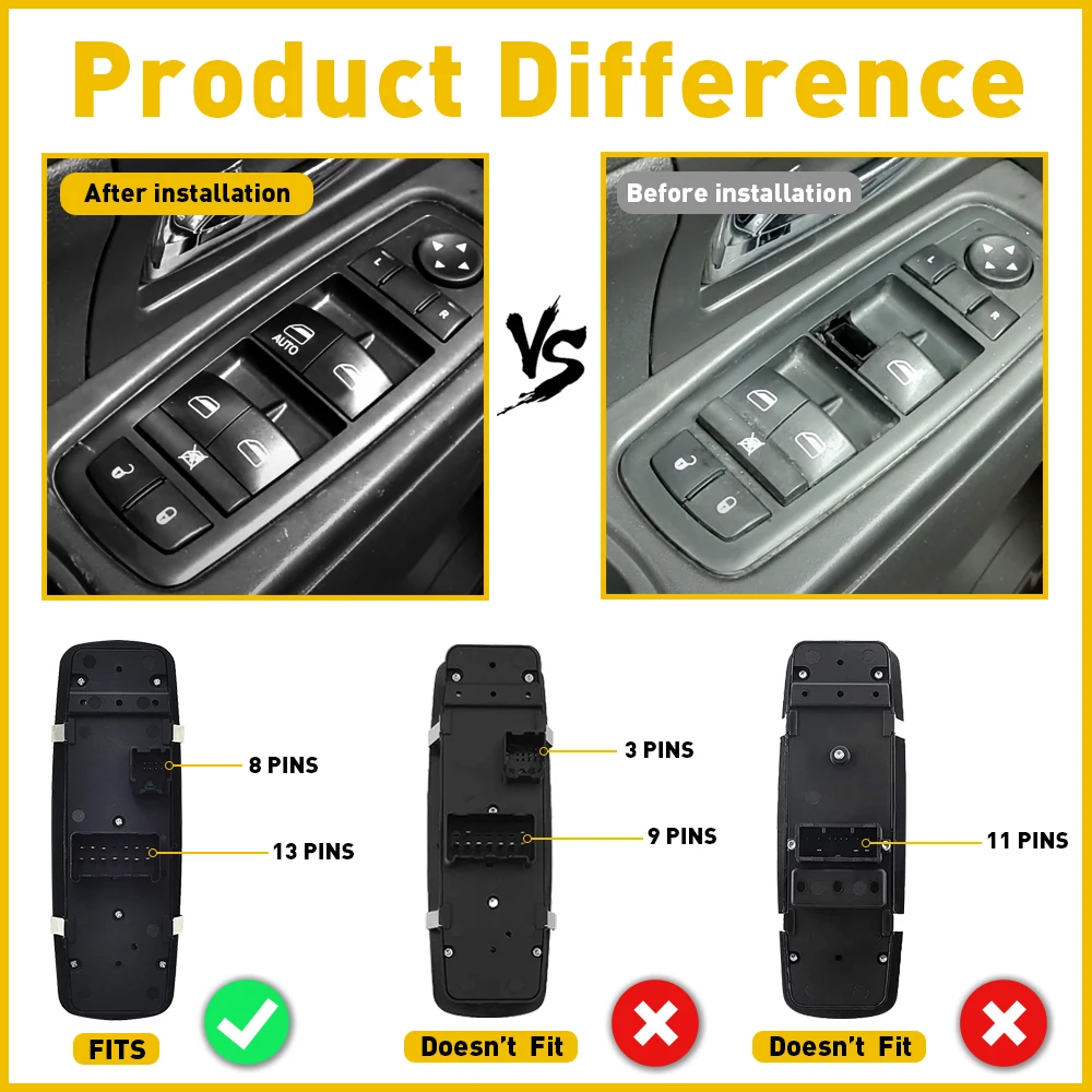 13+8pin Car Electric Switch Power Window Switch For Dodge Journey 2011 2012 2013 2014 2015 2016 Driver Side Master Power Control