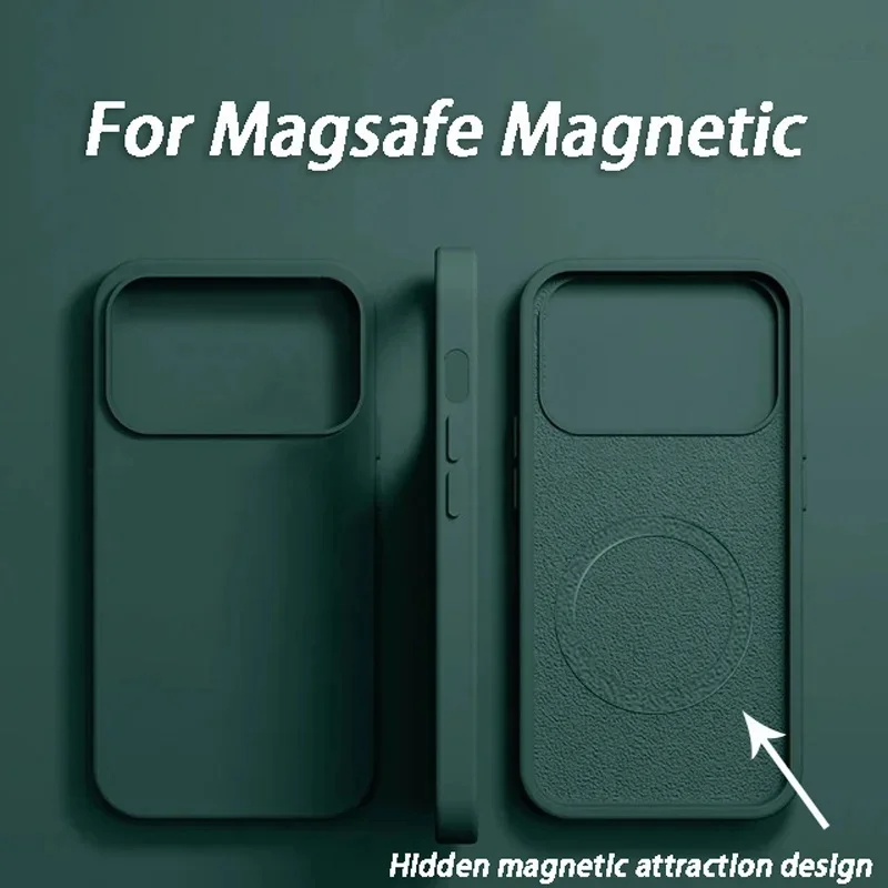 Capa de Silicone Líquido Luxuosa Antichoque para Carregamento Sem Fio MagSafe para iPhone 18 17 15 12 14 13 16 12 Pro Max