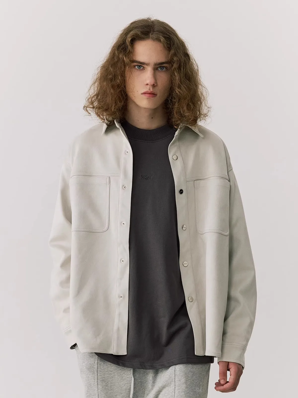 

Retro Suede Jacket Shirt Loose Casual Collar Men's Outerwear Autumn Winter New Style Workwear Warm Long Sleeve Single Button
