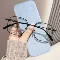 Women's Myopia Glasses Anti Blue Light Metal Frame AC Square Frame  Flat Glasses 0~ -500