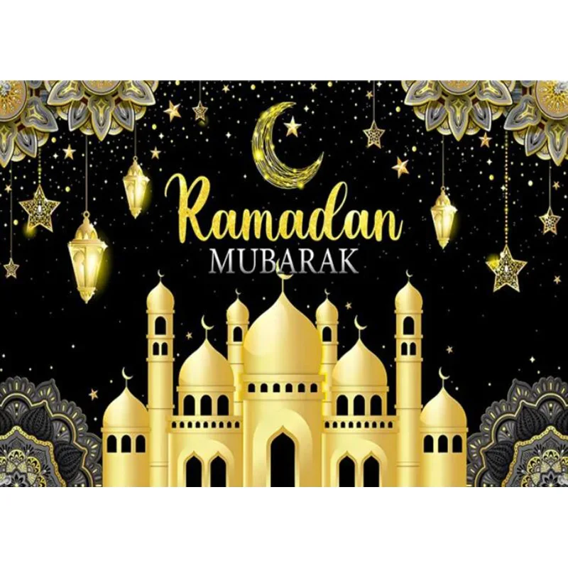 Mubarak Party Decorations Happy EID Ramadan Festivals Photography Backdrops Mosque Moon Lantern Home Decoration Background SS-02