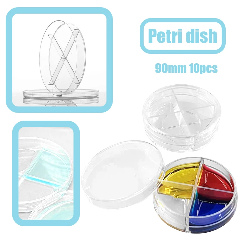 10pcs 90mm Set di piastre Petri in plastica a quattro quarti con coperchi cultura per esperimenti scientifici scolastici biologia studi di