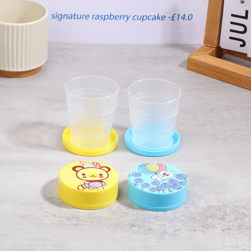 1PC 100ML Folding Cup With Lid Portable Reusable Plastic Water Cup Cartoon Collapsible Mouthwash Cup Travel Outdoor Drinking Cup