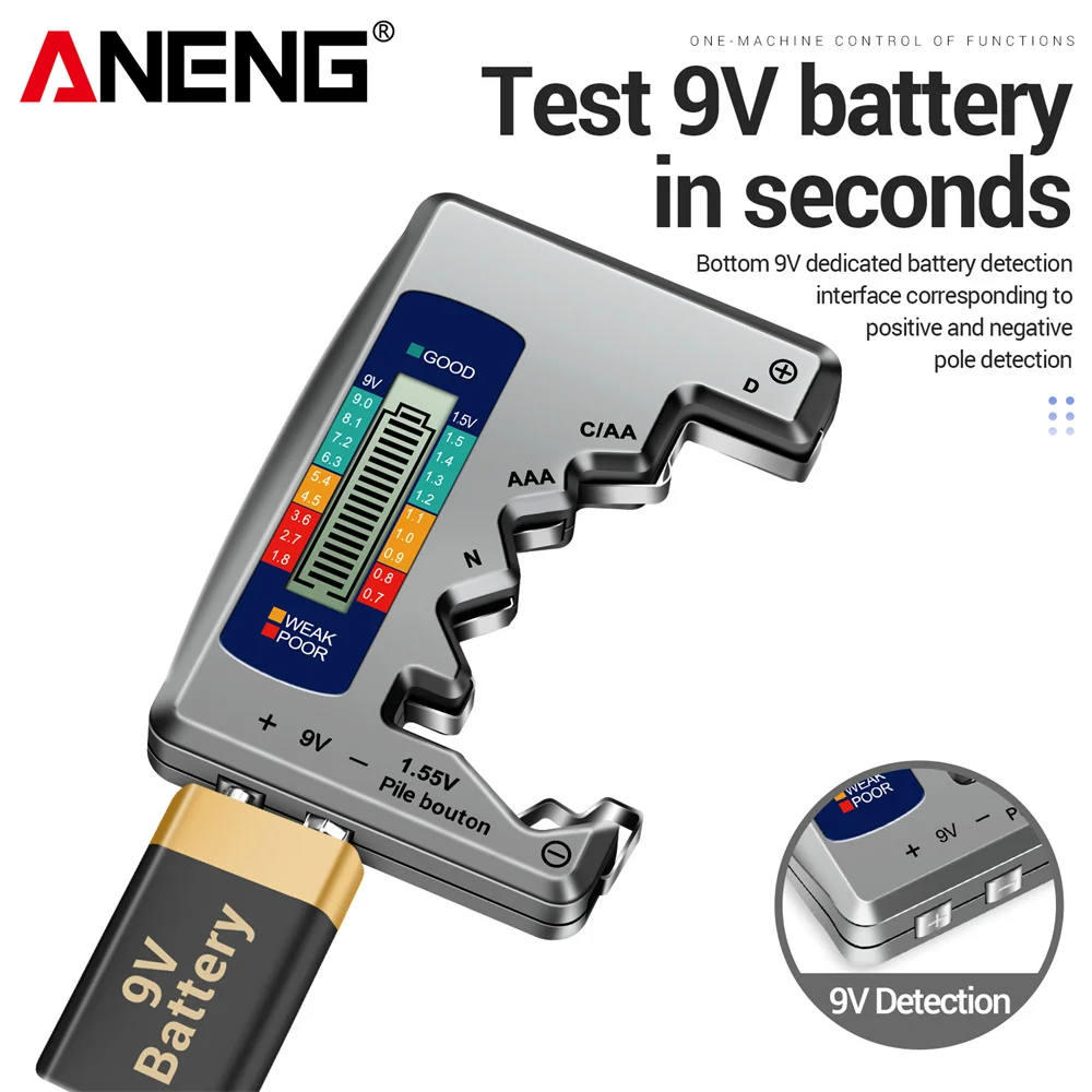 ANENG BT1688 Digital Battery Tester C AA AAA D N 9V 1.55V Button Cell Battery LCD Display Capacity Check Detector Capacitance