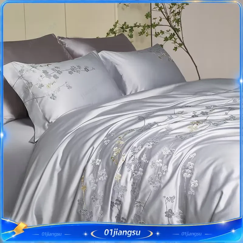 1000TC Egyptian Cotton Bedding Set Flower Embroidery Duvet Cover Sheet Pillowcase 200x230 220x240cm Luxury Home Textile