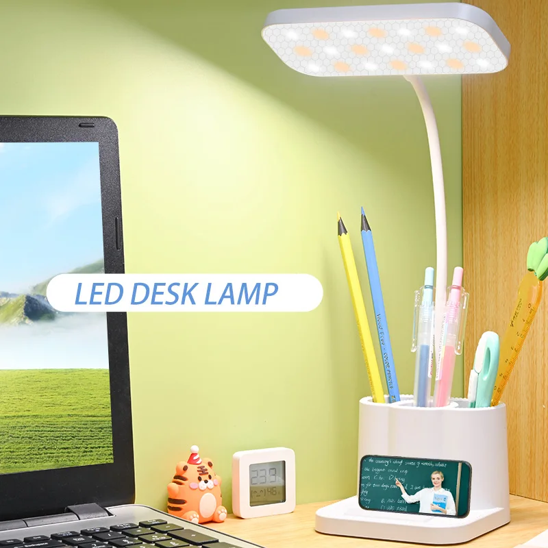 

Foldable Table Lamp 3 Levels Smart Touch Dimming Night Eye Protection Lamp With Pen Holder For Bedside Desk Student Study Light