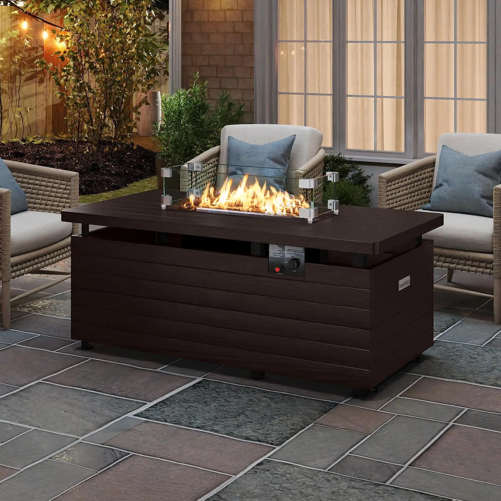51 Inch Propane Fire Pit Table, 50,000 BTU Gas Firepit (Brown)