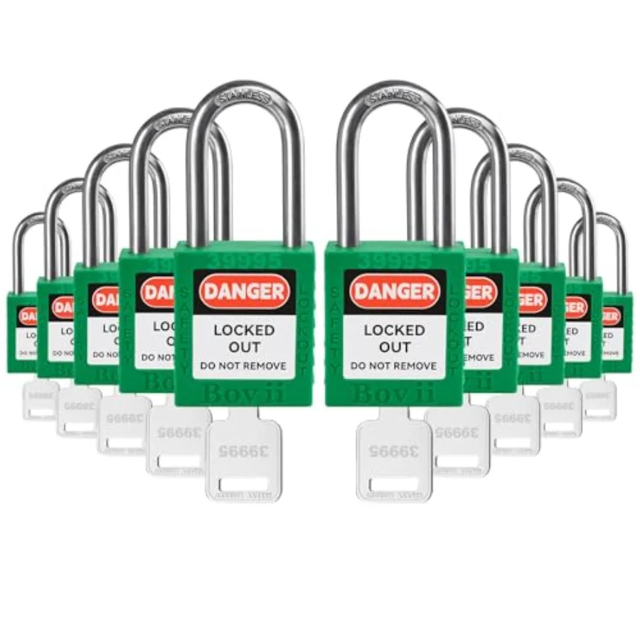 

Lockout Tagout Locks Set, 10 Green Lockout Tagout Safety Padlocks Keyed Alike, 1 Key Per Lock, OSHA Compliant Loto Locks for Lo
