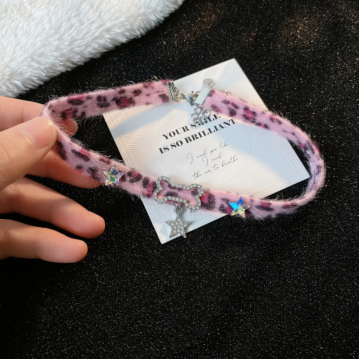 Peluş Leopar Kemik Kolye Gerdanlık Kore Kawaii Moda Yıldız Kolye Kolye Harajuku Seksi Aksesuarları Kadın Y2K Takı Hediye