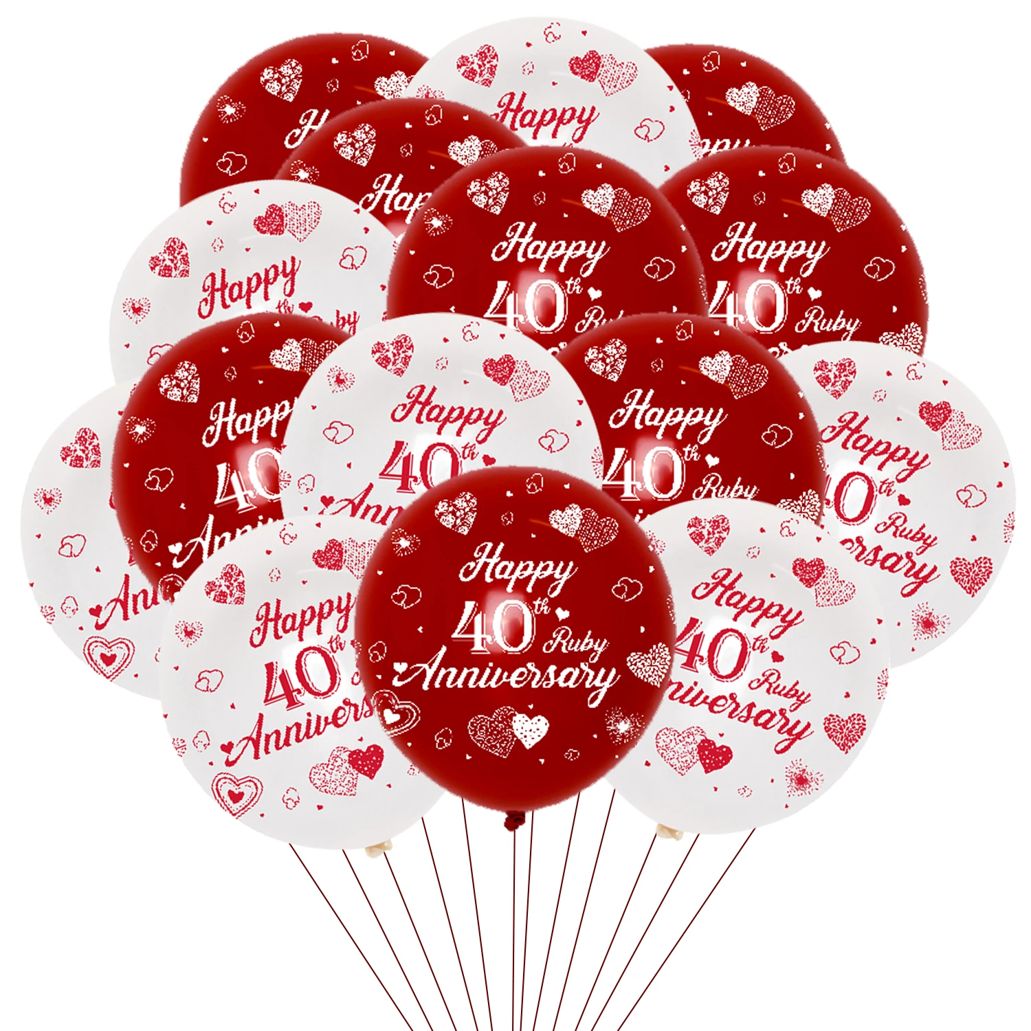 

40th Anniversary Decorations Happy 40th Ruby Anniversary Red White Latex Balloon 20pcs for 40 Years Wedding Anniversary Supplies