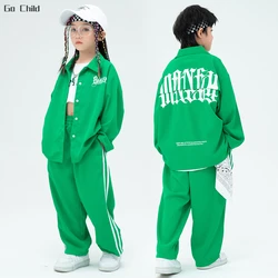 Boys Hip Hop Loose Shirt Street Dance Sport Pants Clothes Sets Girls Green Blouse Sweatpants Child Streetwear Kids Teens Costume