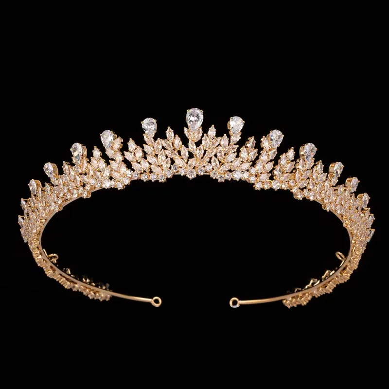 Imagem -02 - Hadiyana-cubic Zirconia Tiara de Cristal Coroas Brilhantes para a Noiva de Casamento Cor de Ouro e Prata Tiara Linda Enfeite de Cabelo Bc6526