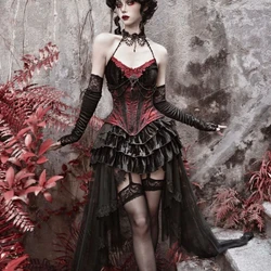 Dophee Original Gothic Subcultural Three Piece Set Velvet Beads Camis Top + Fishbone Waistband + Tailed Skirt Lolita Women Y2k