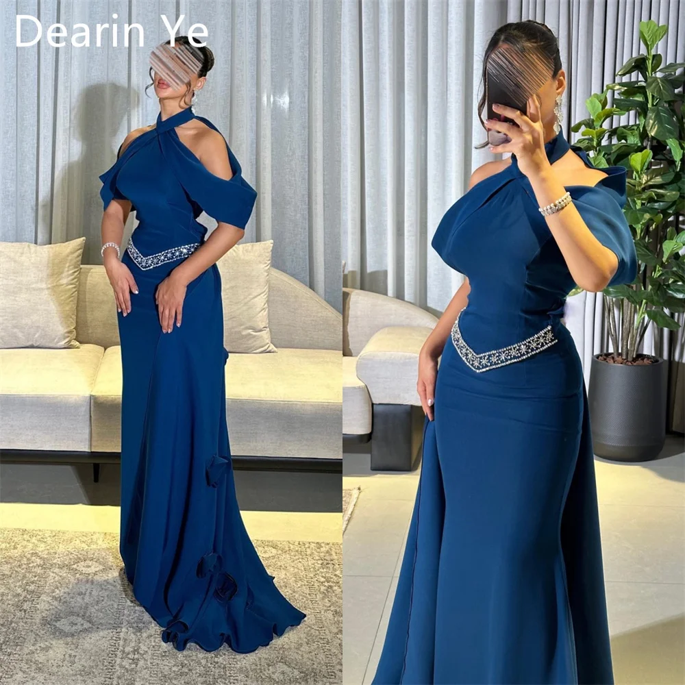 

Customized Formal Dress Dearin Halter Mermaid Floor Length Skirts Draped Beading 3D Flower Bespoke Occasion Dresses Saudi Arabia