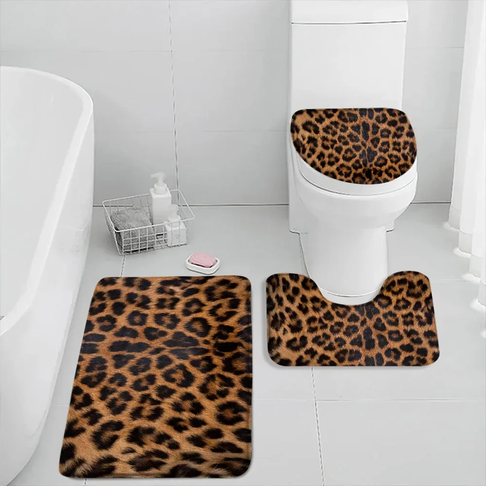 Leopard Fashion Pattern Mats Tiger Animal Zebra Rose Non-slip Flannel Print Stripes Bedroom Bath Mat Anti-Slip Bath Mat Set