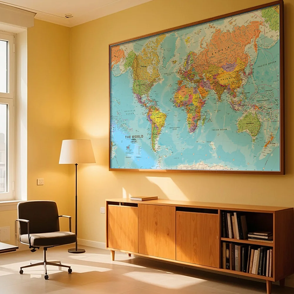 

Non-woven Decorative World Map Large Poster 225*150cm In English Wall Art Painting Living Room Picture School Supplies