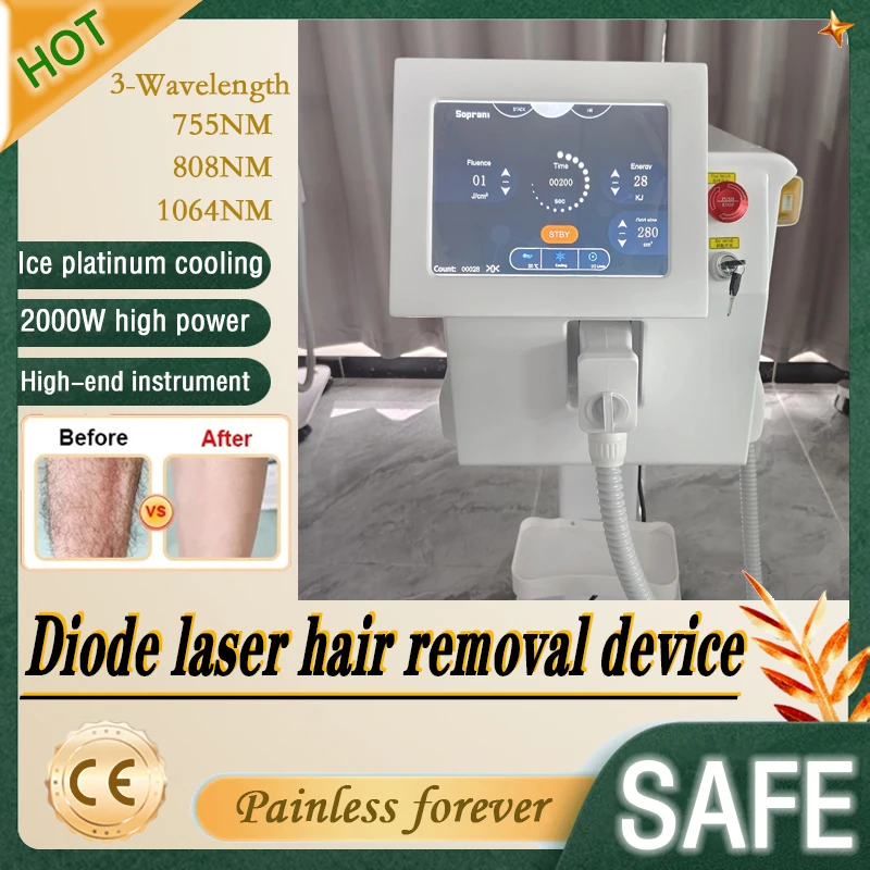 

Smart 3-Wavelength Diode Laser Hair Removal Machine For All Color Hair Freezing Point Cooling Systems Painless Forever 6.18 SALE