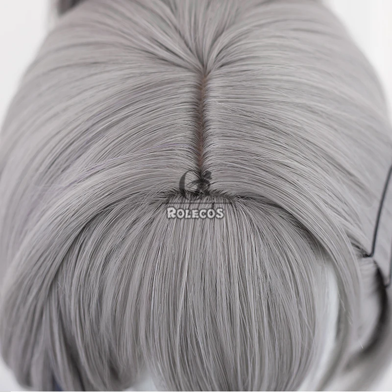 ROLECOS สังเคราะห์ผมเกม Honkai Star Rail Silver Wolf คอสเพลย์วิกผม Silver Wolf ฮาโลวีน 46 ซม.สีเทาผสมวิกผมสังเคราะห์ผม