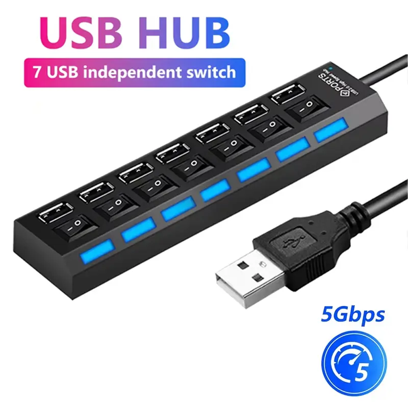 Front view of the 7 port USB hub