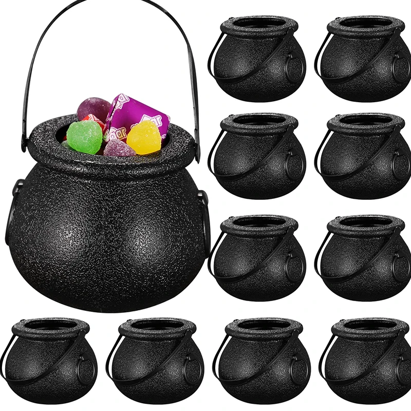 6pcs Halloween Witch Cauldron Candy Jar Trick Or Treat Skull Wizard Pot Cookies Gift Buckets For Kids Halloween Party Home Decor