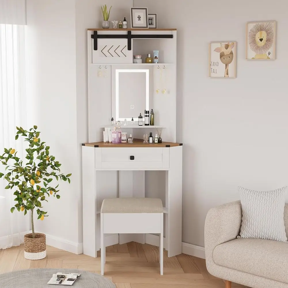 ARTETHYS Barn-Door Compact Vanity Desk showing sliding door feature