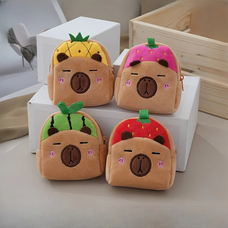Capybara Plush Coin Purse, Minimalist Style Fabric Storage Bag, No Print Edge, Charming Earphone & Data Cable Backpack Pendant