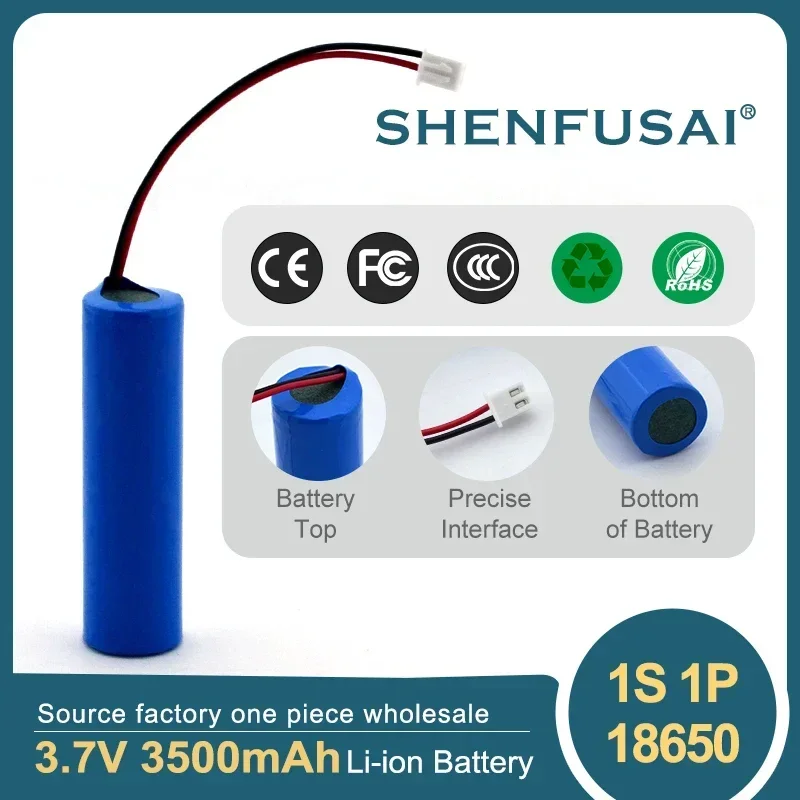 New 3.7V 3500mAh 18650 1S1P rechargeable lithium battery with PH2.0-2P PCB for fishing LEDLight Bluetooth speaker