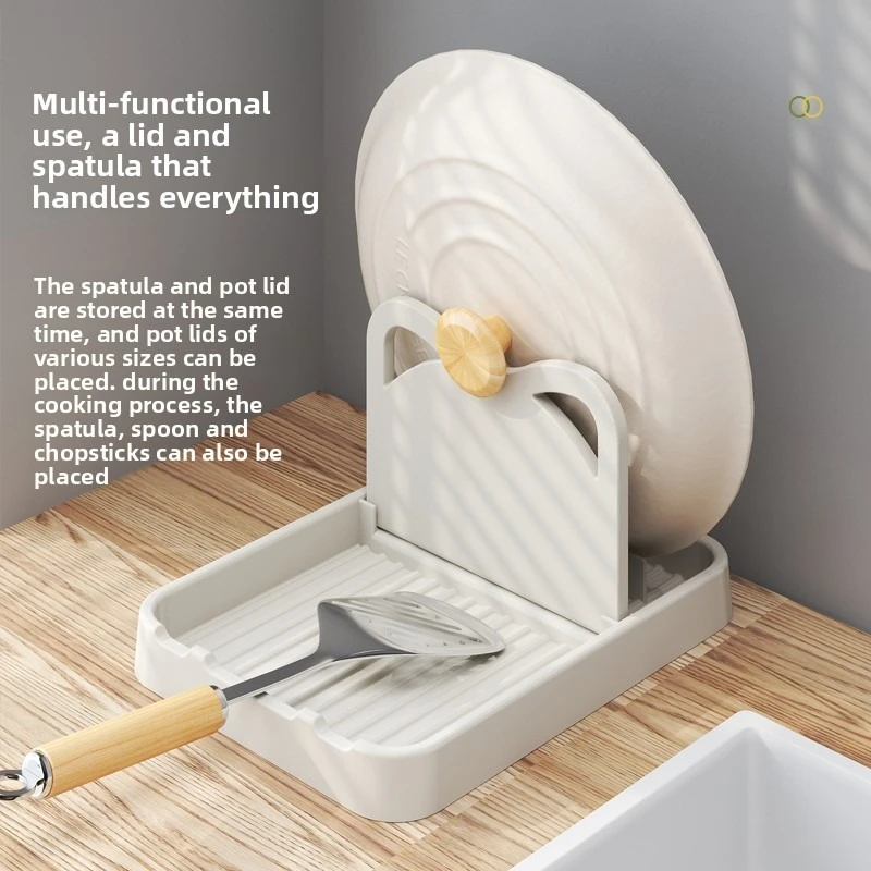 Multifunctional Pot Lid Holder & Spoon Rack, Foldable Space-Saving Kitchen Countertop Organizer, Wall Mounted Stand for Lids