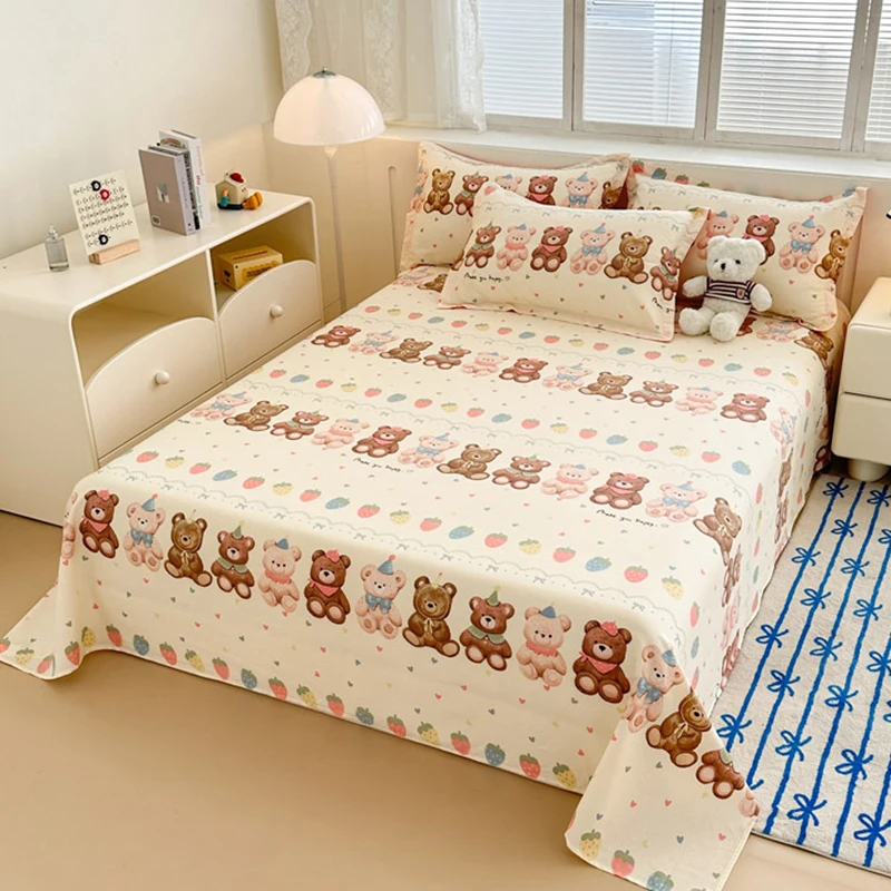 1 piece 100% Cotton Bed Sheet Animals Series Printed Double Top King Sheets for Girls Boys Kids Single Queen King Size Bed Linen