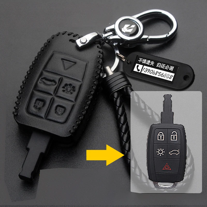 Genuine Leather Key Case for Volvo C30 C70 S40 V50 2004 2005 2006 2007 Remote Keyless Car Key Cover Fob Skin Keychain Accessorie