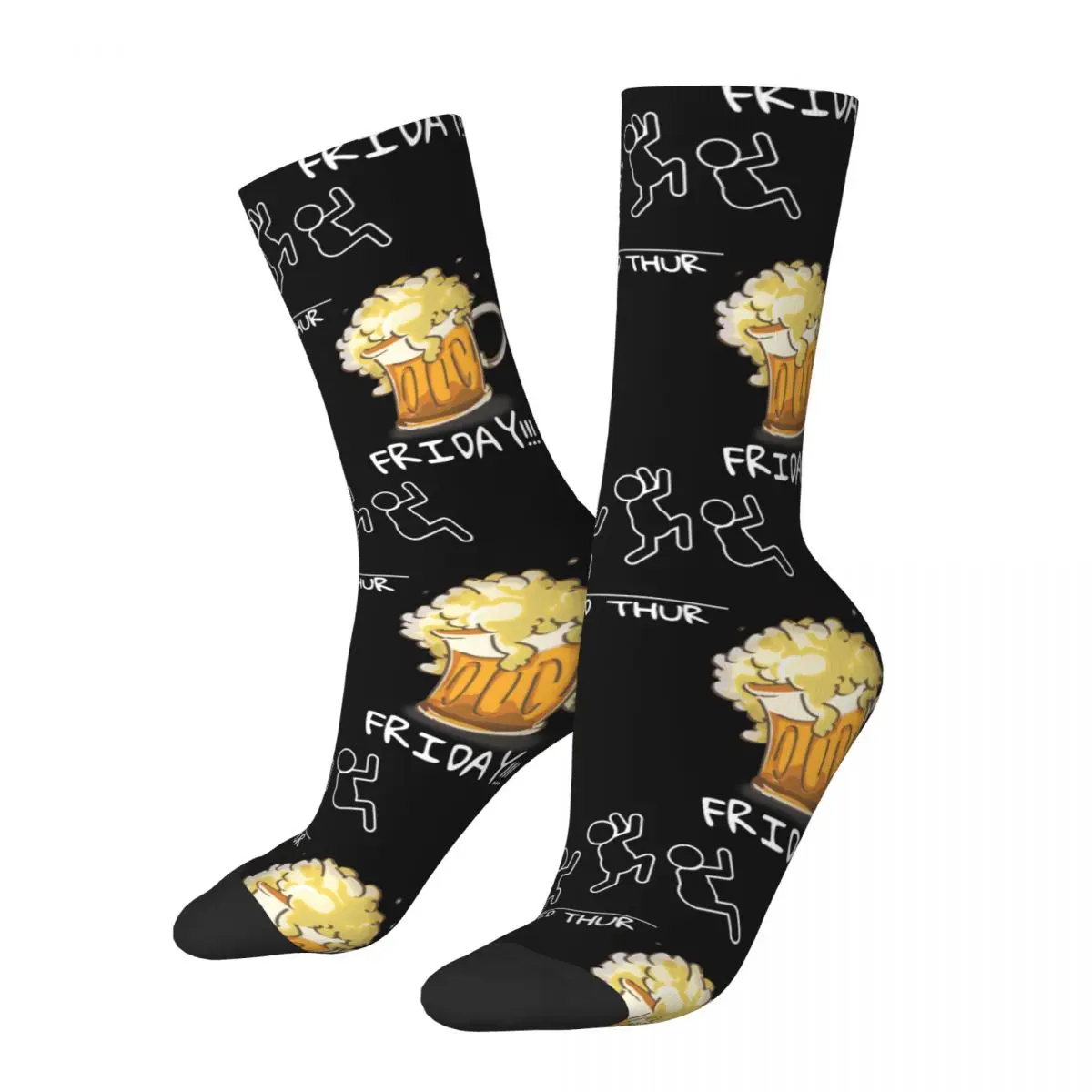 Happy Funny Men's Compression Socks Funny Friday Drinker Vintage Harajuku Drinking Beer Hip Hop Novelty Pattern Crew Crazy Sock