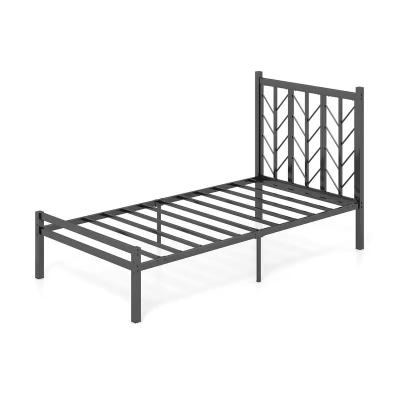 

Twin Size Platform Bed with Headboard and Metal Frame-Twin Size