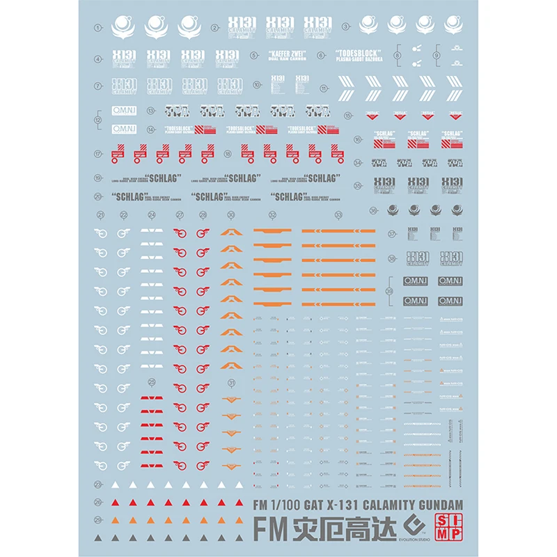 EVO Water Decals Model Slide Decals For 1/100 FM Calamity Fluorescent Sticker Collection Models Toys Accessories