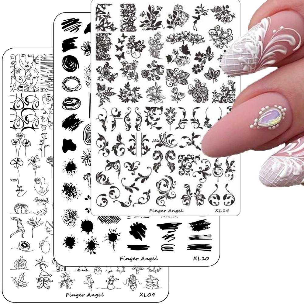 Super Large Size Nail Stamping Plate 14.5×9.5cm French Nail Stamp Plate Flower Wave Nail Art Film Stencils Image Nails Design ￥