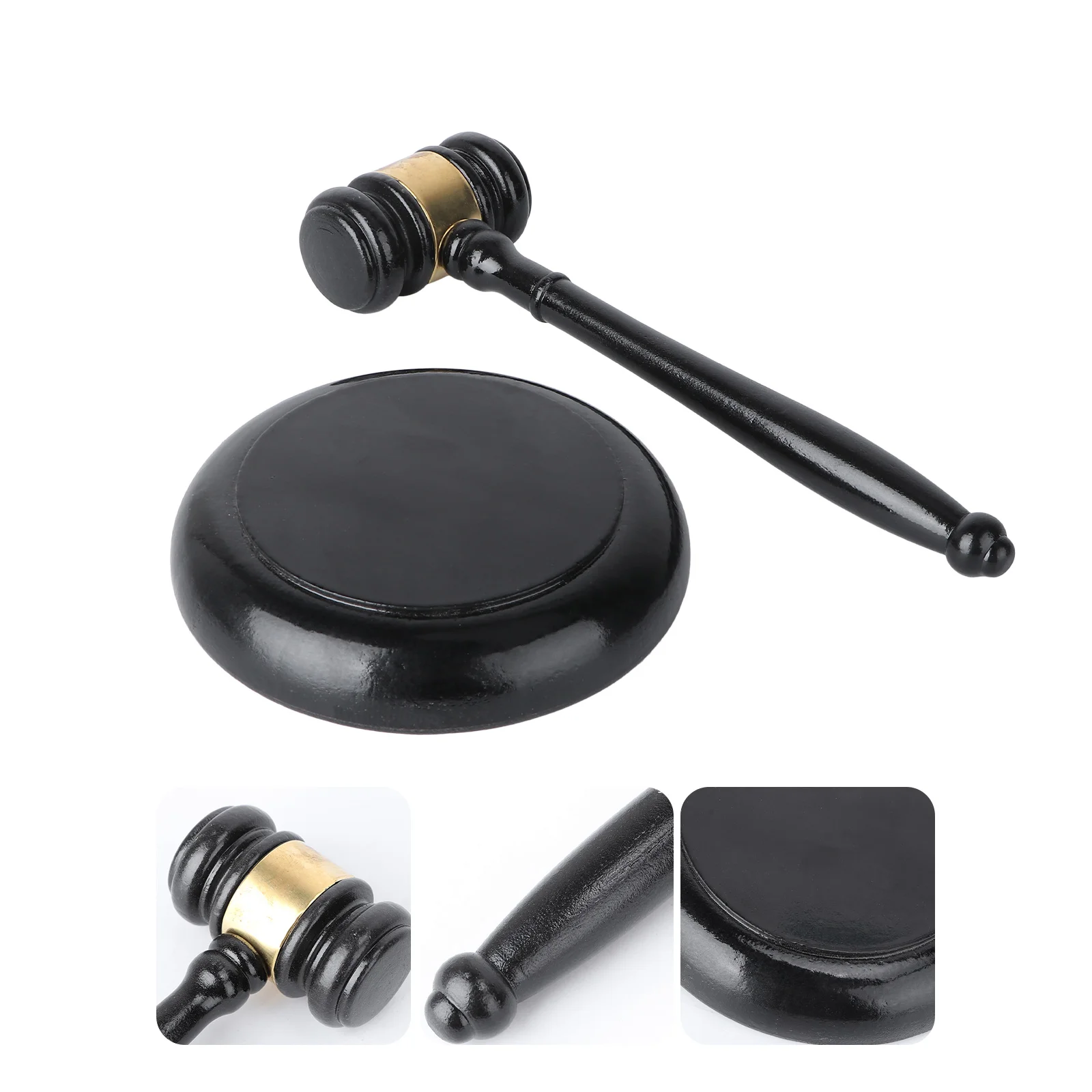 1Set Wooden Judge Gavel with Base Simple Hammer Kids Role Play Toy Black Auction Hammer Judge's Hammer