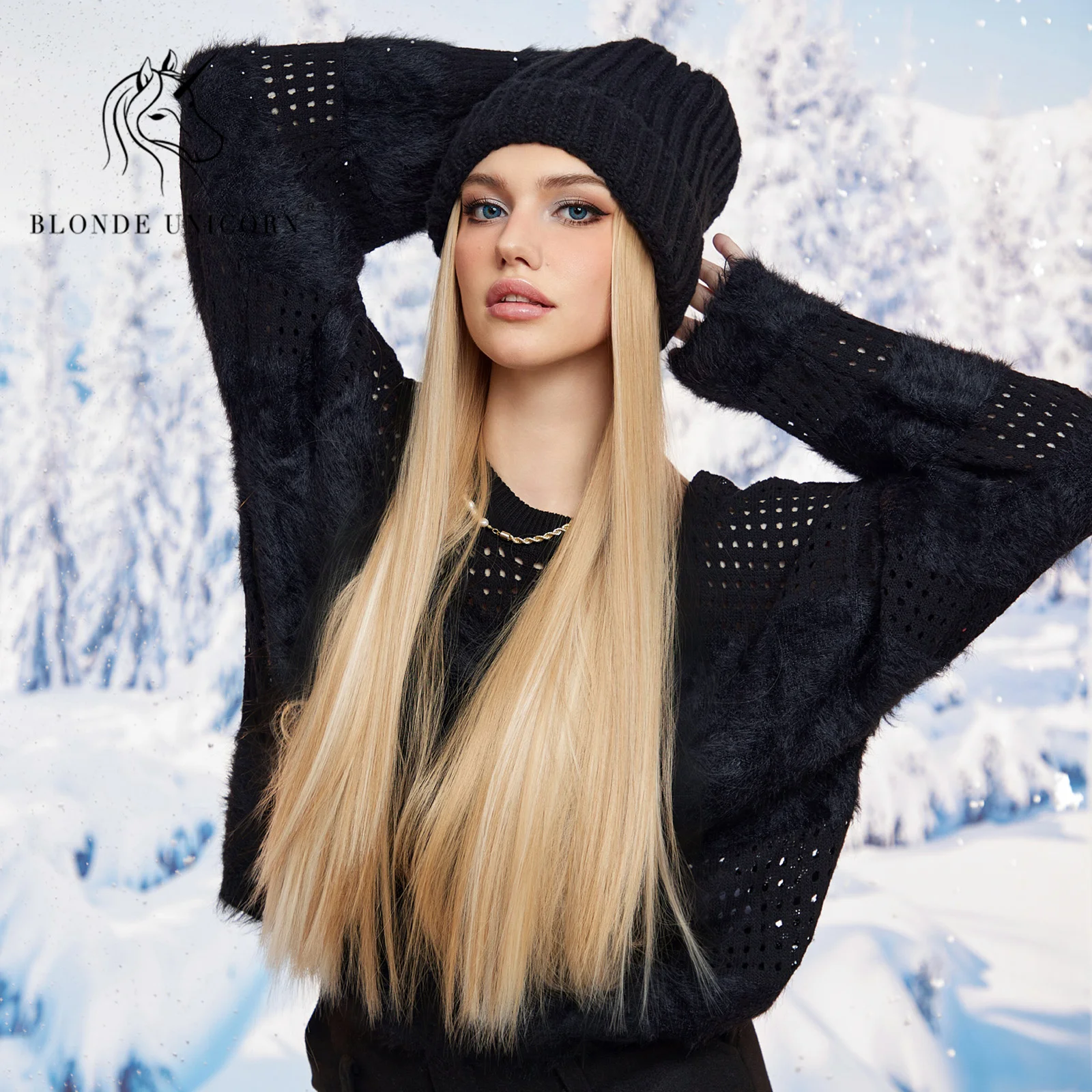 Blonde Unicorn Hat wigs Cap with Hair Hat Wig Blonde Straight Wig Separable Synthetic Hair Women Daily Party High Temperature