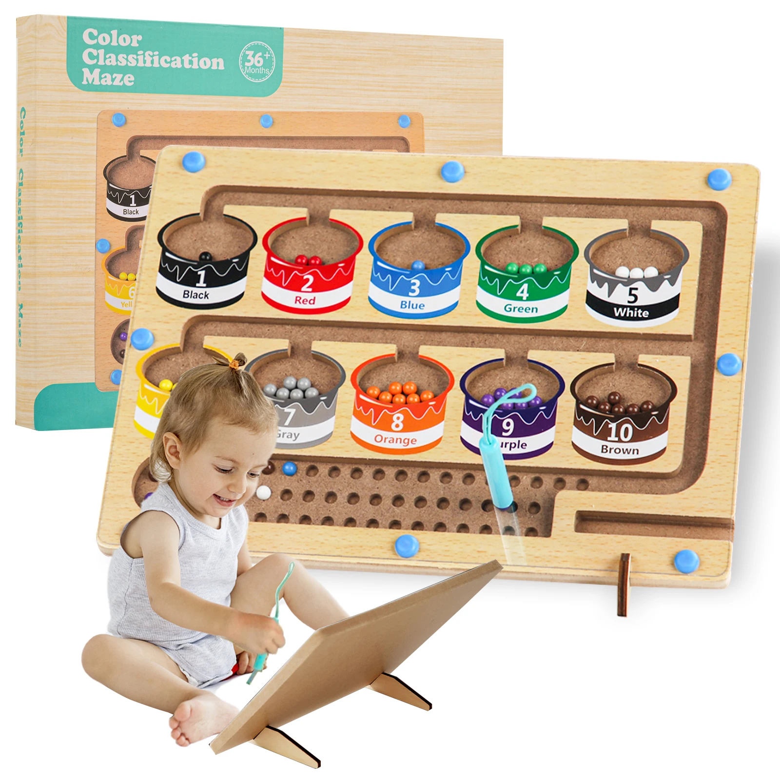 Деревянный магнитный лабиринт Монтессори, яркие цифры, обучающие игры, магнитный лабиринт, магнитная головоломка, доска