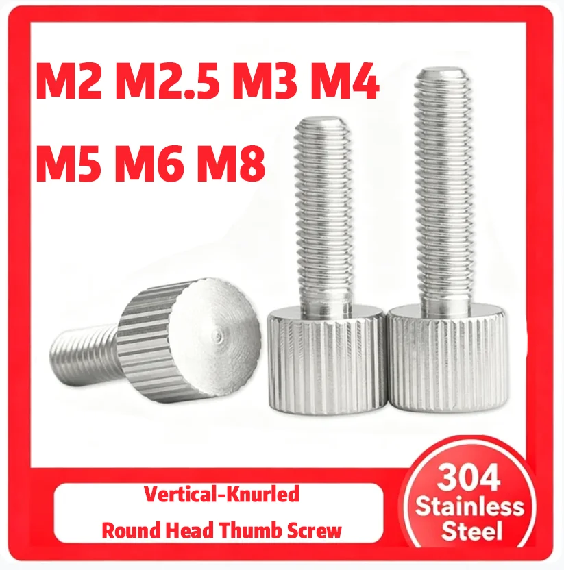 M2 M2.5 M3 M4 M5 M6 M8 Knurled Vertical Grain Round Thumb Screw Bolt Flat Head Adjust Thumbscrew m5 bolt m3 m4 screw m3 m4 bolt