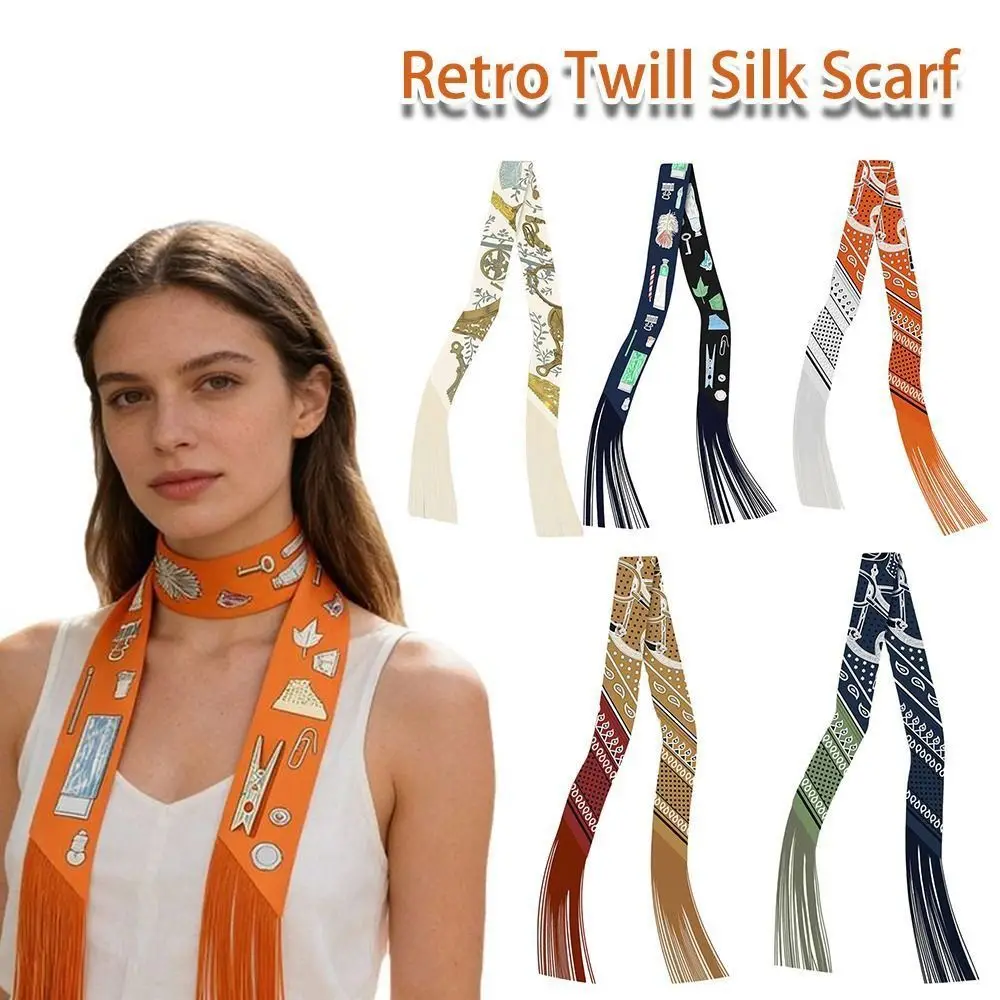 Retro Damen Dekorativer Seidenschal Mehrzweck 130x5cm Twill-Seide Dekoratives Band Mode-Accessoire Langer Twill-Seidenschal