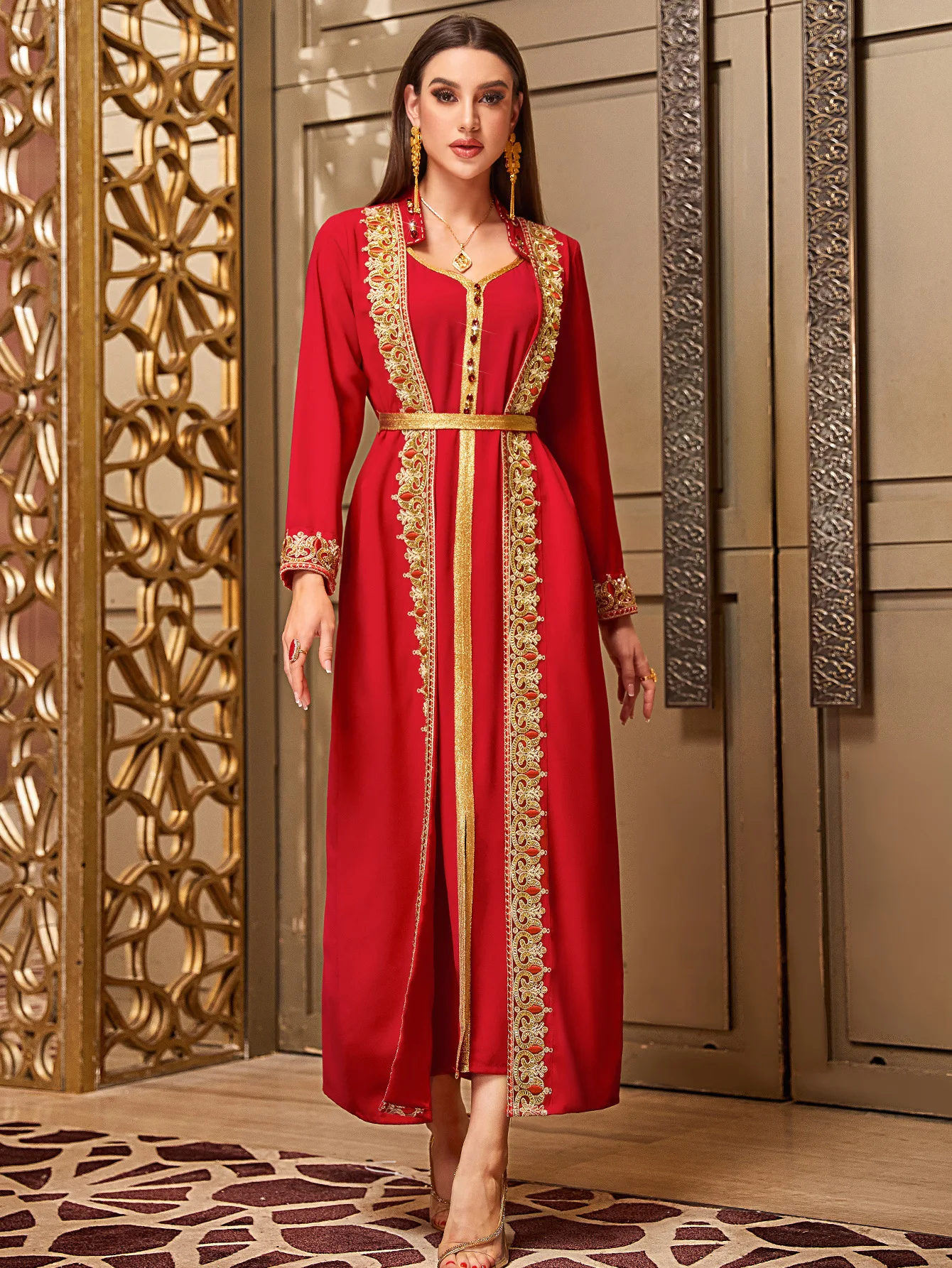Embroidery Kebaya - Vintage Lace Embroidery Abaya Dubai Kaftan