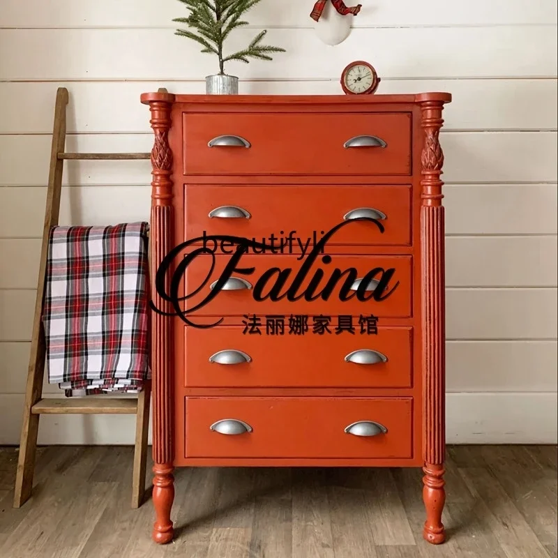 

High-end French, living room entrance cabinet, retro side cabinet, American art drawer type solid wood carving6005