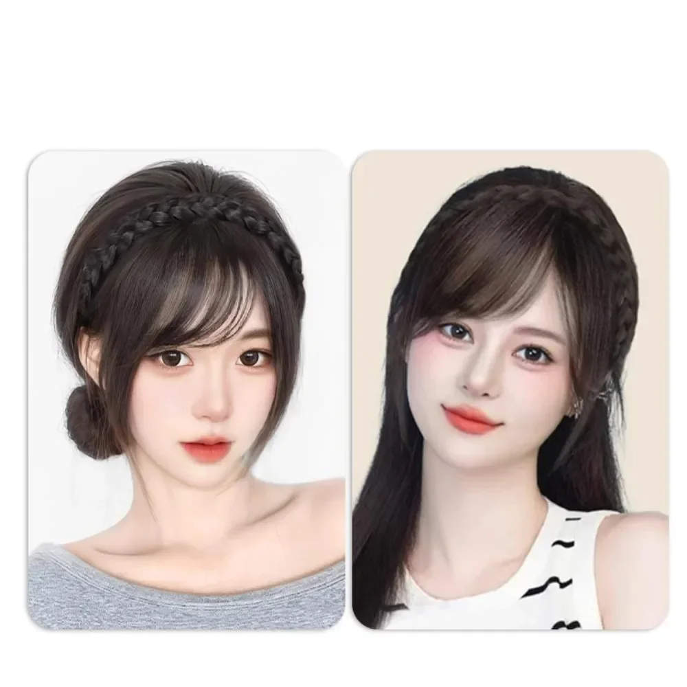 Synthetic Wigs Simulated Invisable Forehead Skew Bangs Hairband Women Natural Twisted Braids Fake Bangs Headband