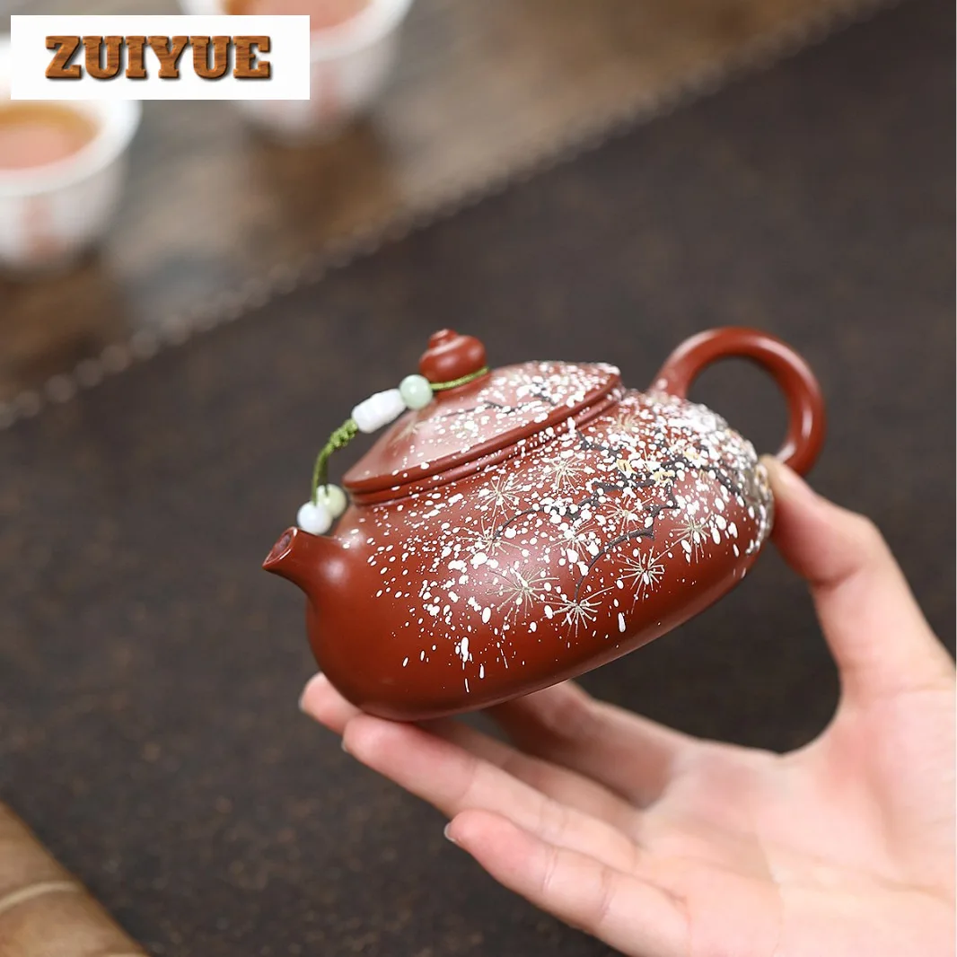 190ml Yixing Purple Clay Teapots Handmade Snowflake Han Jiang Pot Raw Ore Dahongpao Mud Tea Maker Kettle With Strainer Zisha Tea