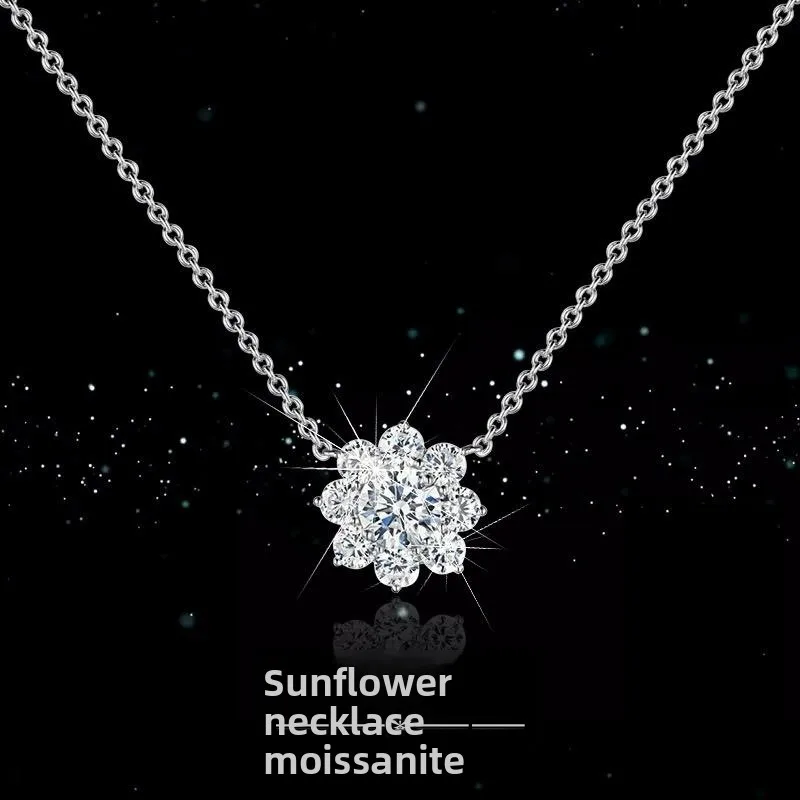 

Sunflower Moissanite Pendant: 1CT D Color Everyday Sunshine, S925 Silver White Gold Plated Happy Gift for Her