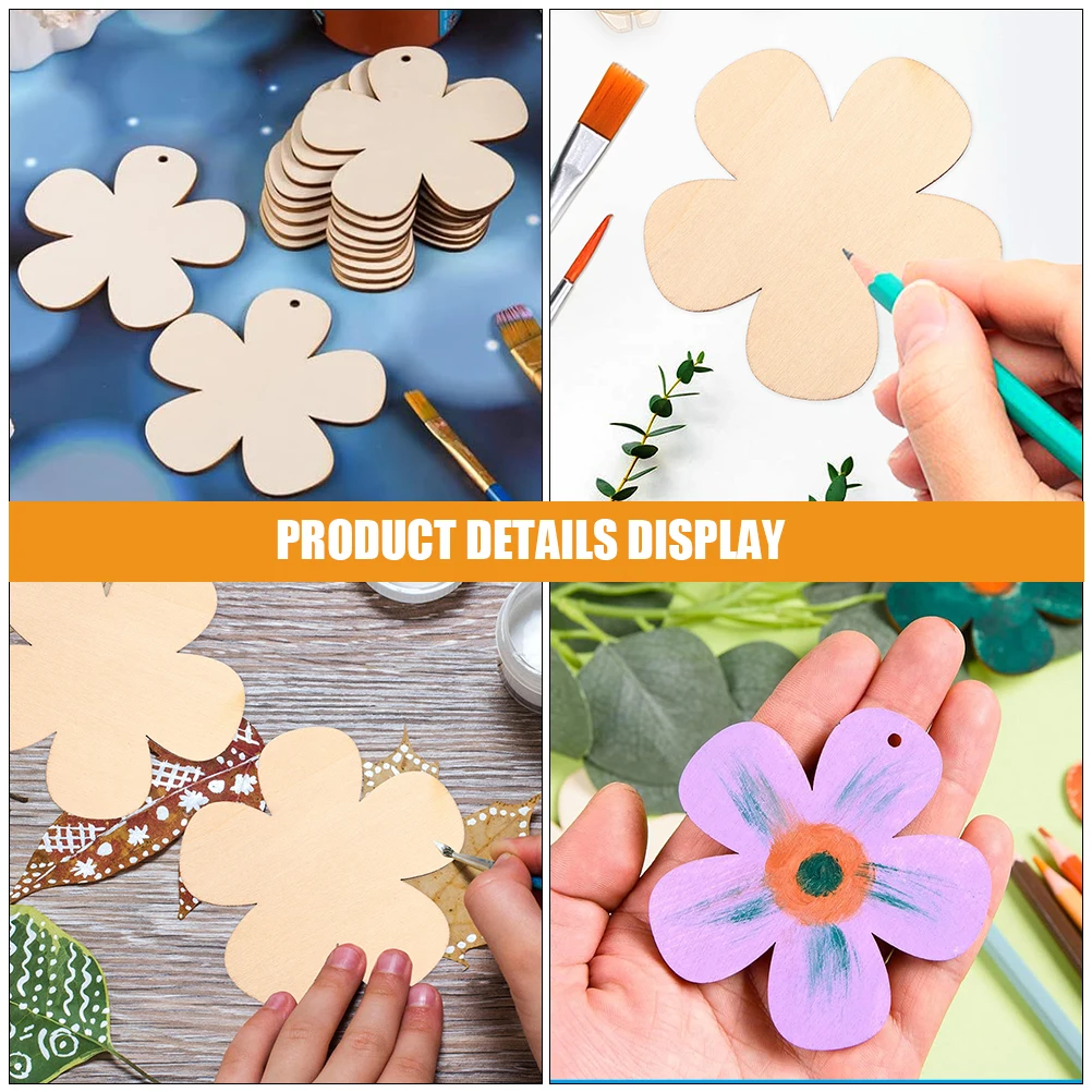 Juego de pintura de piezas de madera, recortes de flores sin terminar, decoración artesanal, suministros para niños, rodajas de madera, accesorios de costura artesanal, 1 Juego