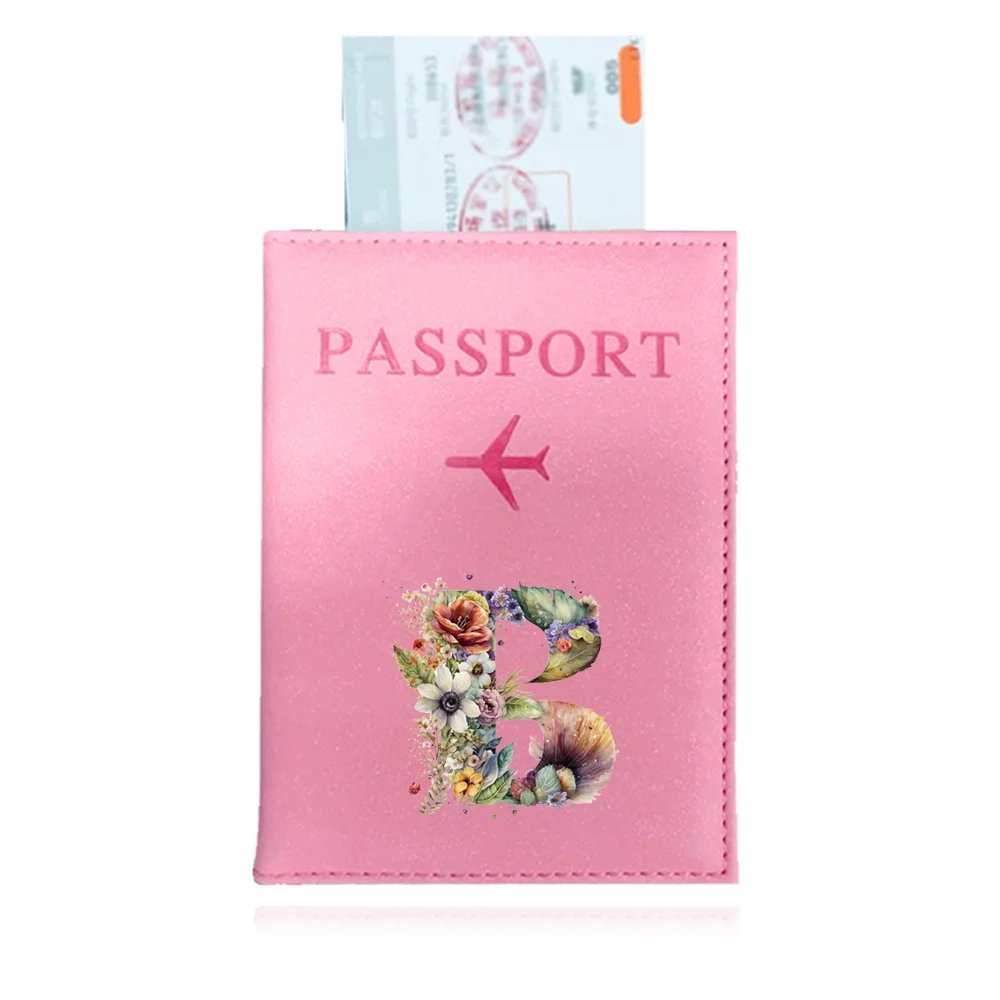 Funda de cuero Pu para pasaporte de hombre, billetera de paquete con UV estampado Floral, serie de letras, tarjetero de crédito, identificación de viaje