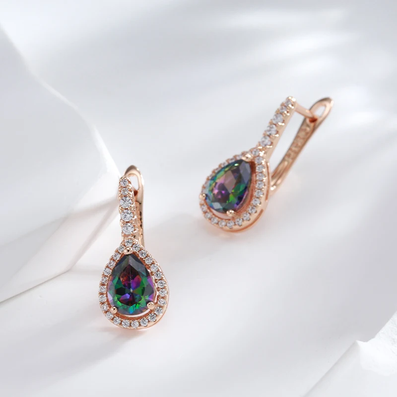 Kinel Luxury Water Drop Colorful Stone English Earrings For Women Fashion 585 Rose Gold Color Fine Wedding Party Daily Jewelry