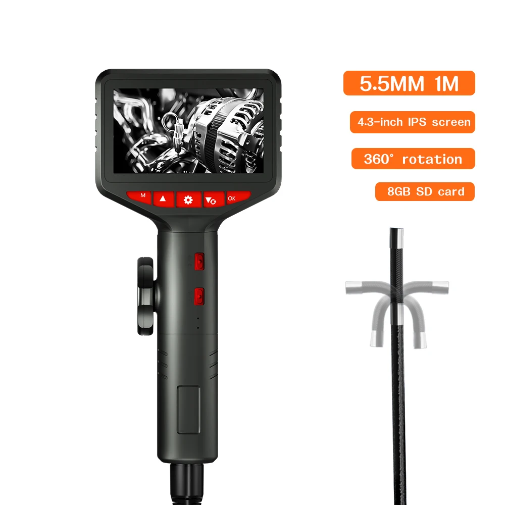 WDLUCKY HD 5.5mm Lens Two-Way 420° Articulating Borescope with 4.3 Screen 1080P Steering Industrial Endoscope for Car Inspection