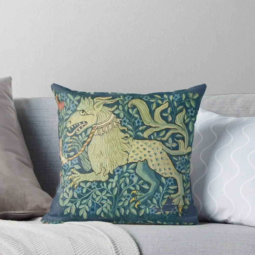 

MEDIEVAL BESTIARY Lion Like Beast in Blue Flowers, Throw Pillow Decorative Cushions Covers For Sofas pillow