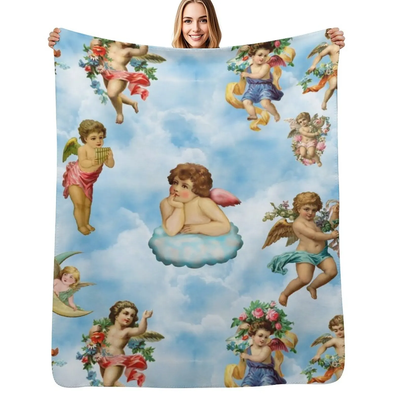 angel cherub clouds antique Throw Blanket Shaggy manga Comforter blankets ands Blankets